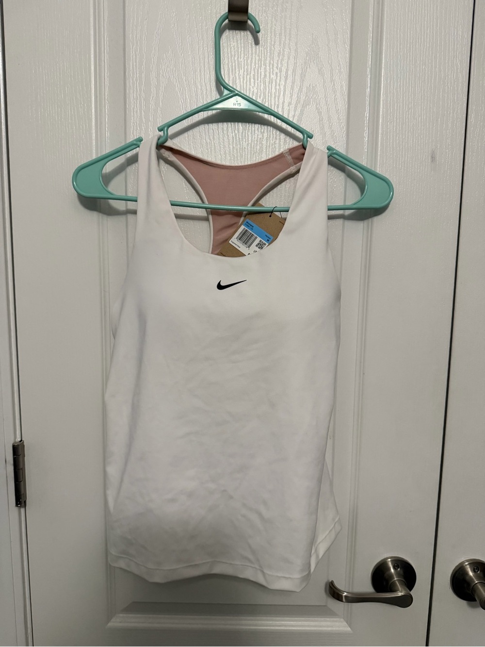 Nike White dry fit Tank with built in bra  and Black Swoosh